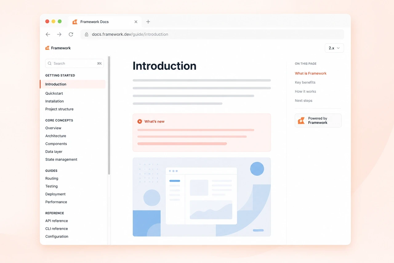 Illustrated preview of the framework Knowybase documentation demo